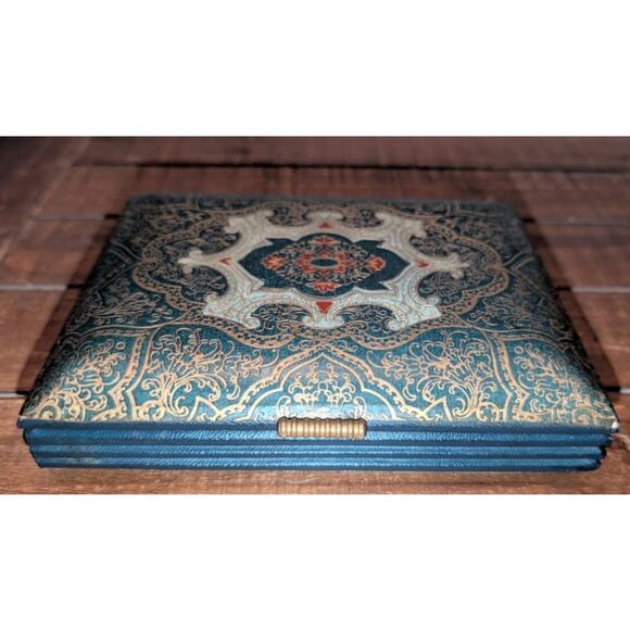 Vintage Italian Tooled Leather and Wood Hinged Jewelry Trinket Box 6.5 X 5 inch - Picture 7 of 8